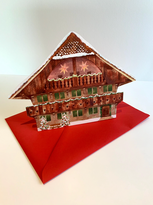 Chalet / Bauernhaus Aufstellkarte, Winter / Weihnachten