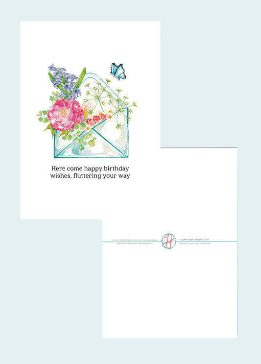 Postkarte | Here come birthday wishes fluttering your way